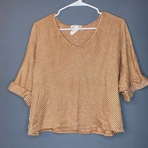 Orange and White Stripes Short Sleeve Blouse | Women’s Size Medium